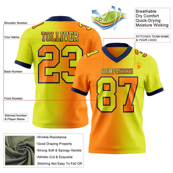 Custom Neon Yellow Bay Orange-Navy Authentic Gradient Fashion Football Jersey alternate
