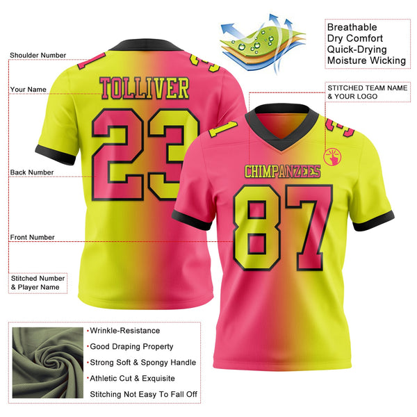 Custom Neon Yellow Neon Pink-Black Authentic Gradient Fashion Football Jersey alternate
