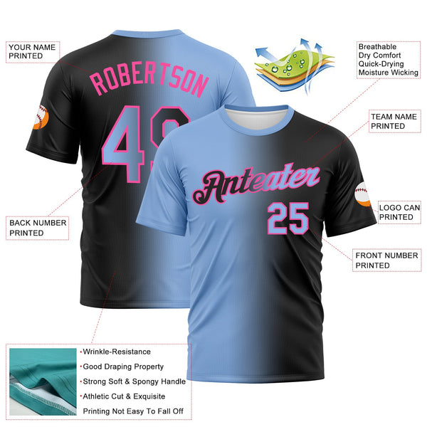 Custom Black Light Blue-Pink Gradient Fashion Performance T-Shirt alternate