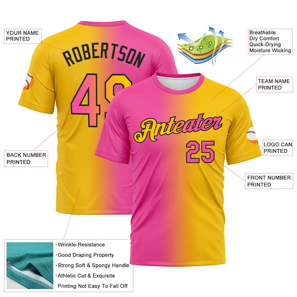 Custom Yellow Pink-Black Gradient Fashion Performance T-Shirt alternate