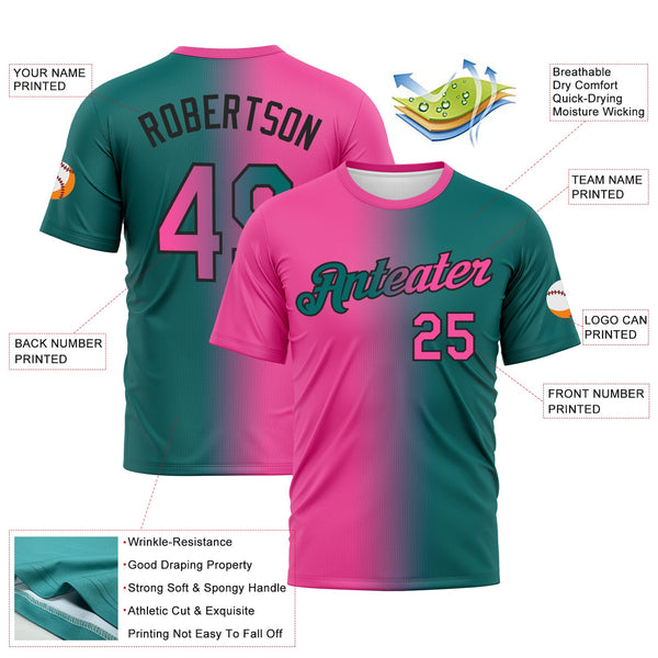 Custom Teal Pink-Black Gradient Fashion Performance T-Shirt alternate