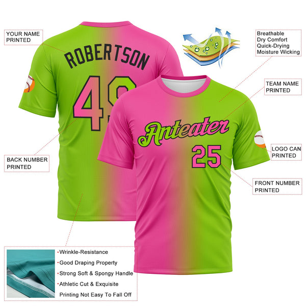 Custom Neon Green Pink-Black Gradient Fashion Performance T-Shirt alternate
