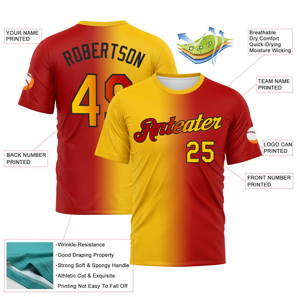 Custom Red Yellow-Black Gradient Fashion Performance T-Shirt alternate