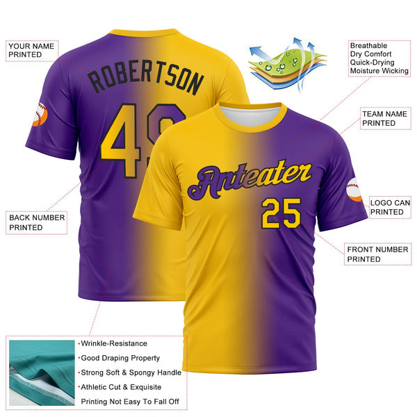 Custom Purple Yellow-Black Gradient Fashion Performance T-Shirt alternate