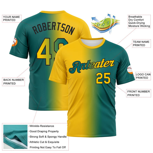 Custom Teal Yellow-Black Gradient Fashion Performance T-Shirt alternate