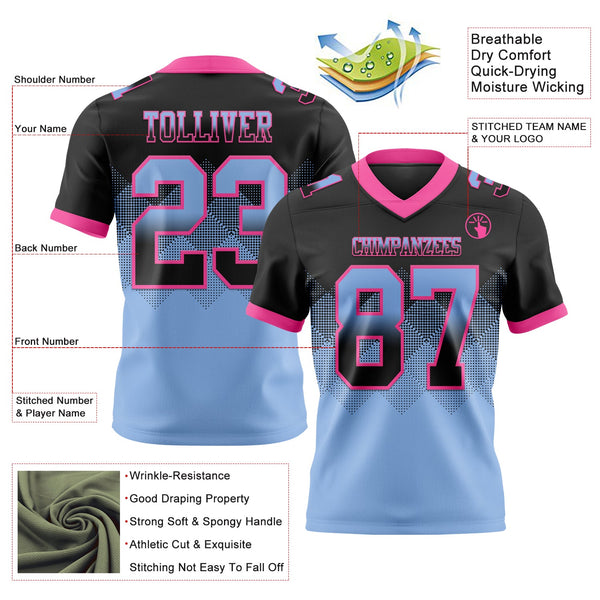 Custom Black Light Blue-Pink Authentic Gradient Square Shape 7V7 Flag Football Jersey alternate