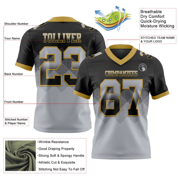 Custom Black Gray-Old Gold Authentic Gradient Square Shape 7V7 Flag Football Jersey alternate