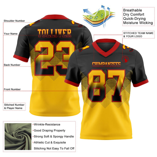 Custom Black Yellow-Red Authentic Gradient Square Shape 7V7 Flag Football Jersey alternate
