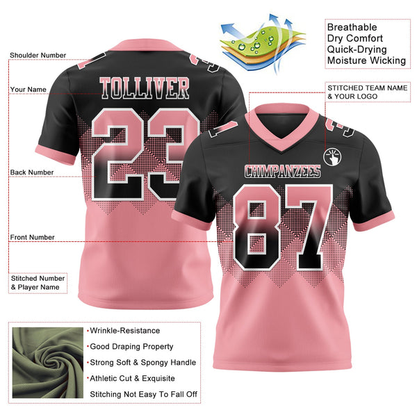 Custom Black Medium Pink-White Authentic Gradient Square Shape 7V7 Flag Football Jersey alternate