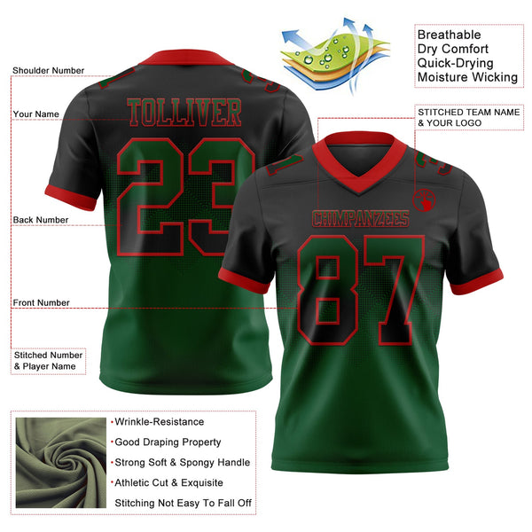 Custom Black Green-Red Authentic Gradient Square Shape 7V7 Flag Football Jersey alternate