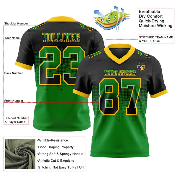 Custom Black Grass Green-Yellow Authentic Gradient Square Shape 7V7 Flag Football Jersey alternate