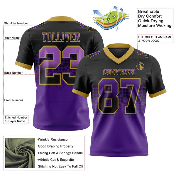 Custom Black Purple-Old Gold Authentic Gradient Square Shape 7V7 Flag Football Jersey alternate