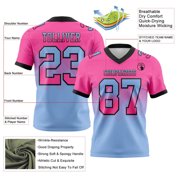 Custom Pink Light Blue-Black Authentic Gradient Square Shape 7V7 Flag Football Jersey alternate