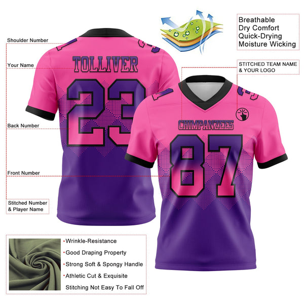 Custom Pink Purple-Black Authentic Gradient Square Shape 7V7 Flag Football Jersey alternate