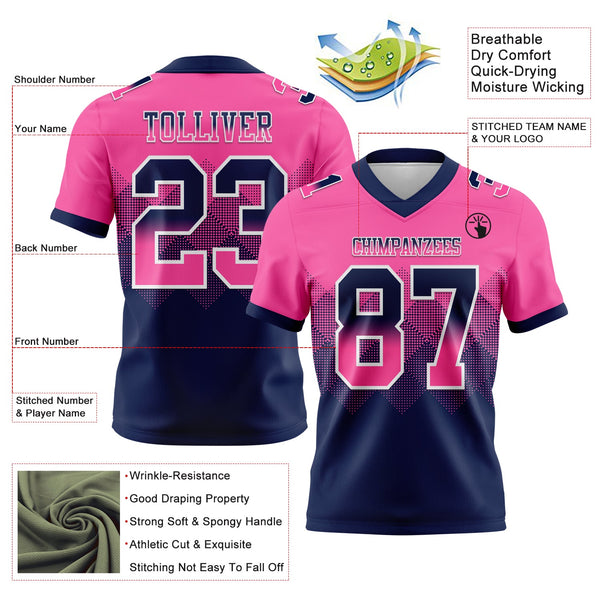 Custom Pink Navy-White Authentic Gradient Square Shape 7V7 Flag Football Jersey alternate