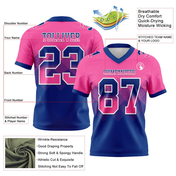 Custom Pink Royal-White Authentic Gradient Square Shape 7V7 Flag Football Jersey alternate