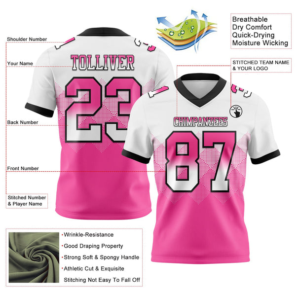 Custom White Pink-Black Authentic Gradient Square Shape 7V7 Flag Football Jersey alternate