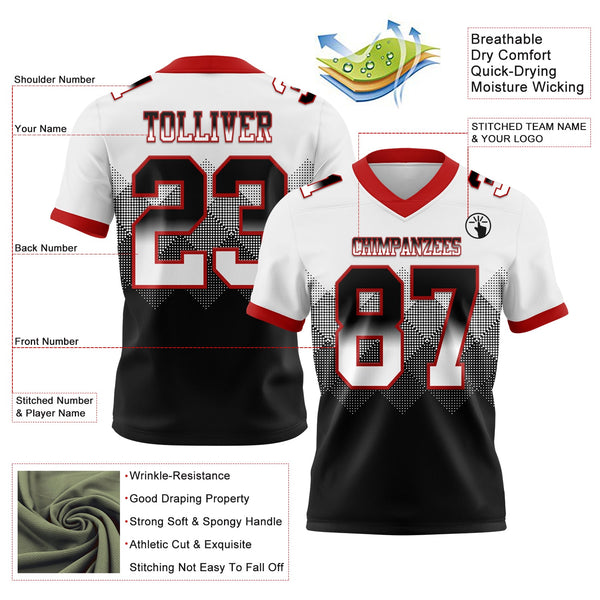 Custom White Black-Red Authentic Gradient Square Shape 7V7 Flag Football Jersey alternate
