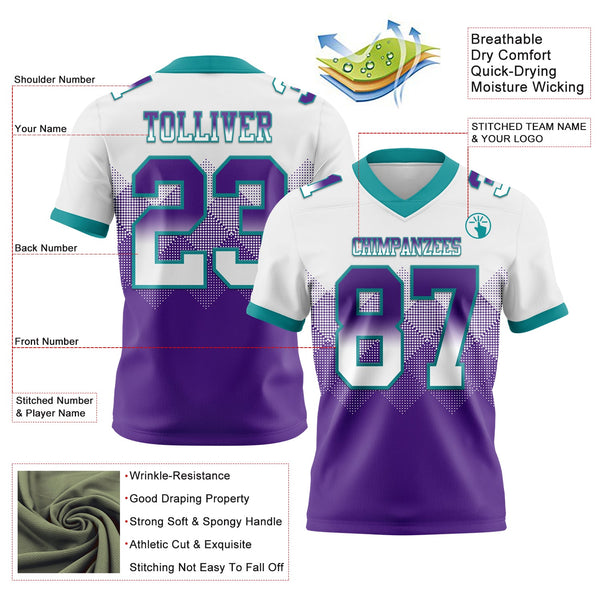 Custom White Purple-Teal Authentic Gradient Square Shape 7V7 Flag Football Jersey alternate