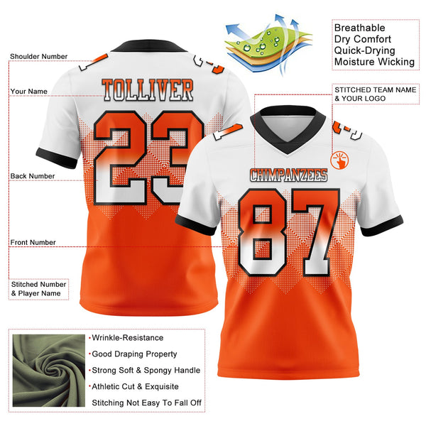 Custom White Orange-Black Authentic Gradient Square Shape 7V7 Flag Football Jersey alternate