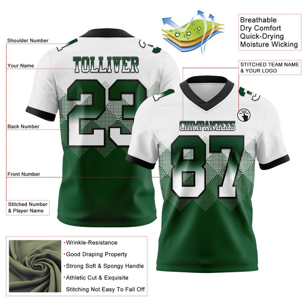 Custom White Green-Black Authentic Gradient Square Shape 7V7 Flag Football Jersey alternate