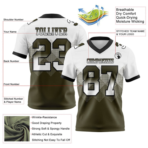 Custom White Olive-Black Authentic Gradient Square Shape 7V7 Flag Football Jersey alternate