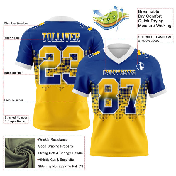 Custom Royal Yellow-White Authentic Gradient Square Shape 7V7 Flag Football Jersey alternate
