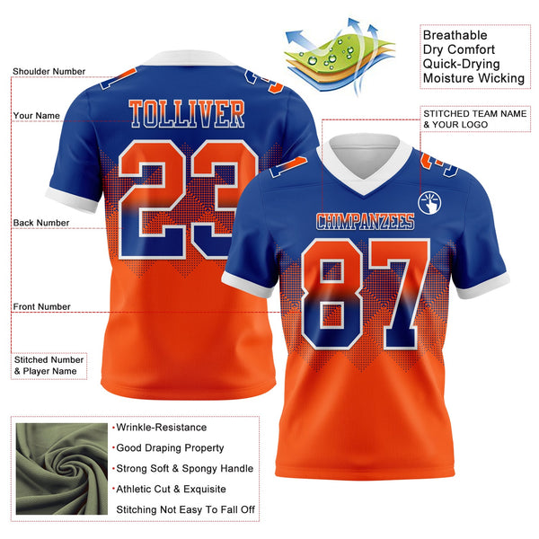 Custom Royal Orange-White Authentic Gradient Square Shape 7V7 Flag Football Jersey alternate