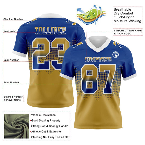 Custom Royal Old Gold-White Authentic Gradient Square Shape 7V7 Flag Football Jersey alternate