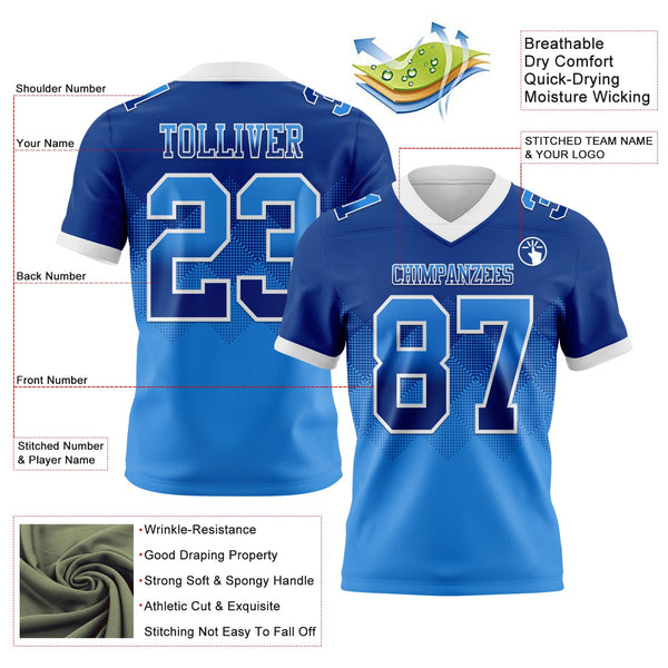 Custom Royal Powder Blue-White Authentic Gradient Square Shape 7V7 Flag Football Jersey alternate