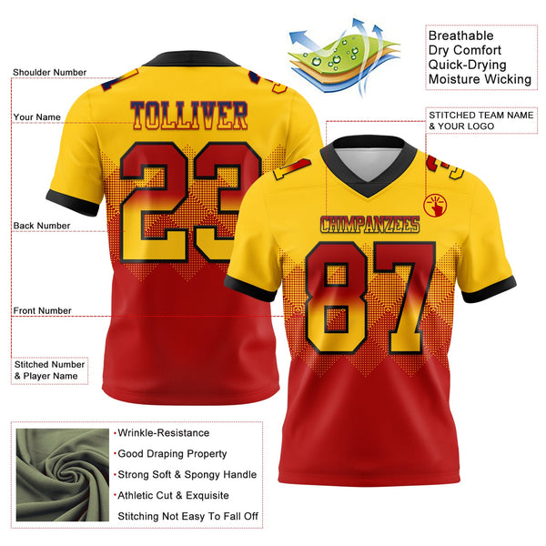 Custom Yellow Red-Black Authentic Gradient Square Shape 7V7 Flag Football Jersey alternate