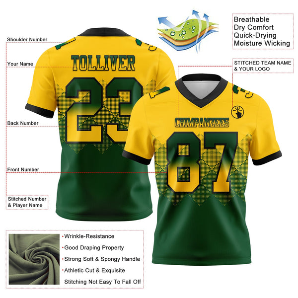 Custom Yellow Green-Black Authentic Gradient Square Shape 7V7 Flag Football Jersey alternate