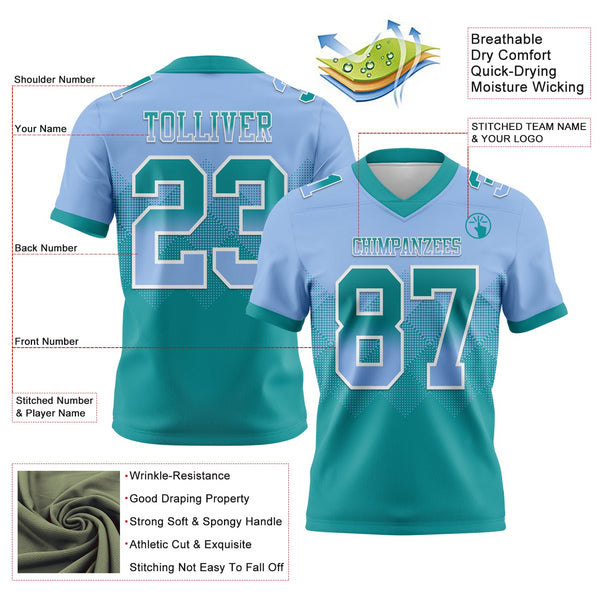 Custom Light Blue Teal-White Authentic Gradient Square Shape 7V7 Flag Football Jersey alternate