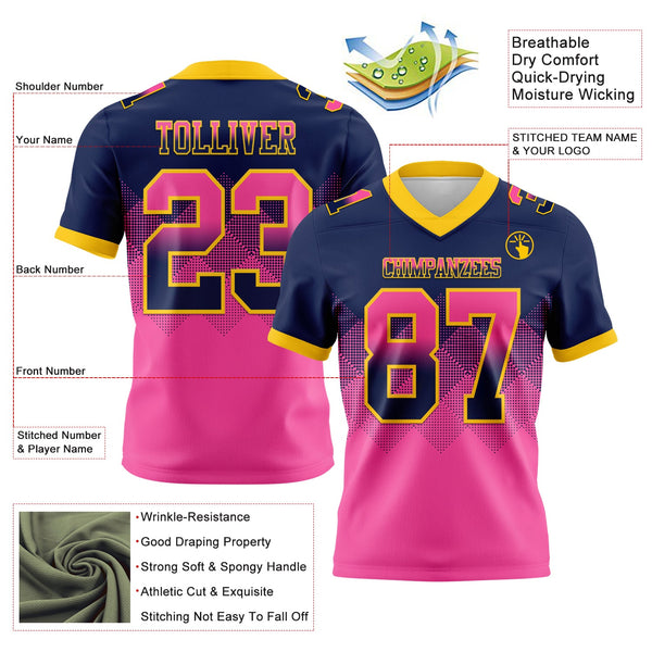 Custom Navy Pink-Yellow Authentic Gradient Square Shape 7V7 Flag Football Jersey alternate