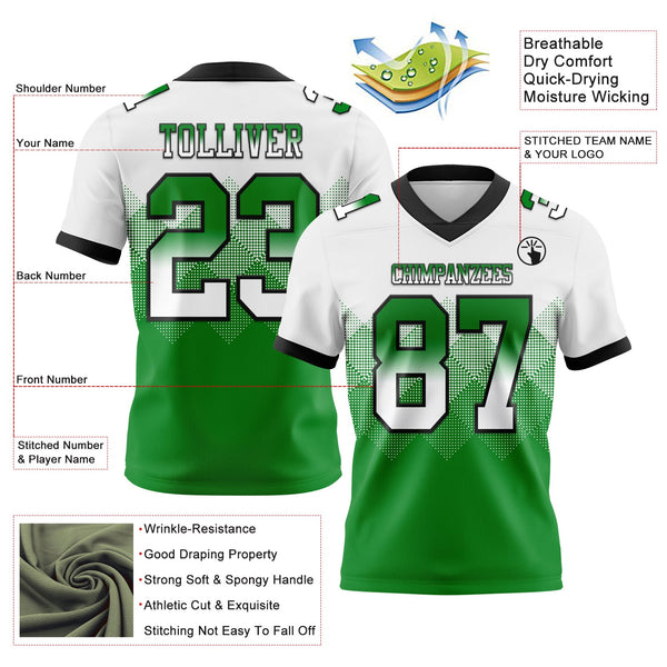 Custom White Grass Green-Black Authentic Gradient Square Shape 7V7 Flag Football Jersey alternate