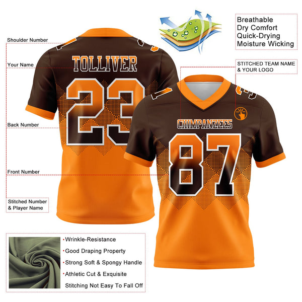 Custom Brown Orange-White Authentic Gradient Square Shape 7V7 Flag Football Jersey alternate
