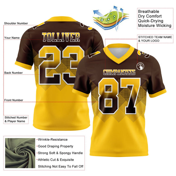 Custom Brown Yellow-White Authentic Gradient Square Shape 7V7 Flag Football Jersey alternate