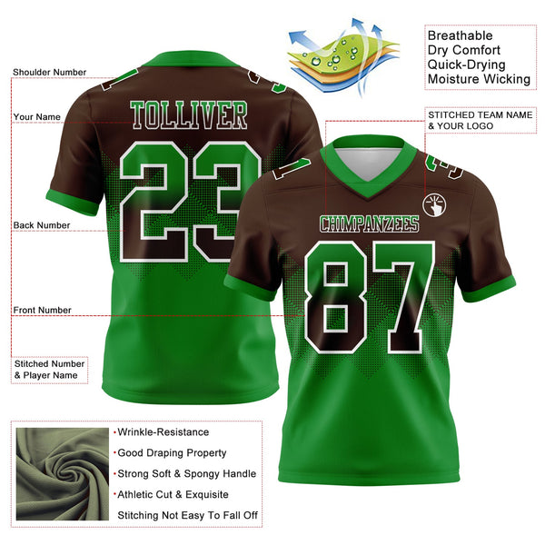 Custom Brown Grass Green-White Authentic Gradient Square Shape 7V7 Flag Football Jersey alternate