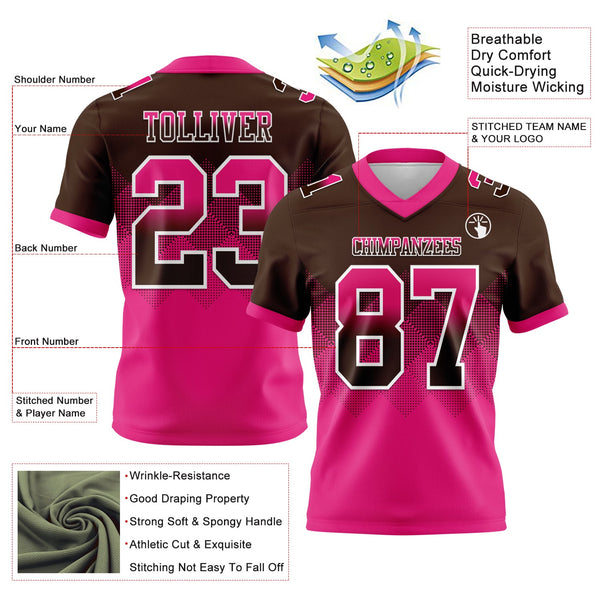 Custom Brown Hot Pink-White Authentic Gradient Square Shape 7V7 Flag Football Jersey alternate