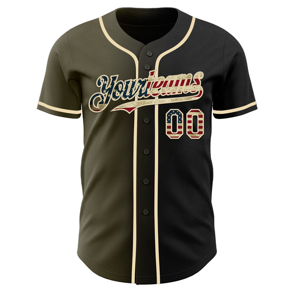 Custom Black Vintage USA Flag Olive-Cream Authentic Gradient Fashion Baseball Jersey alternate