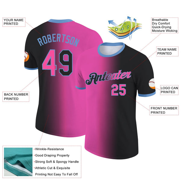Custom Black Pink-Light Blue Gradient Fashion Performance T-Shirt alternate