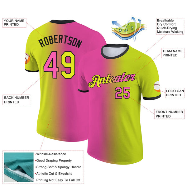 Custom Neon Yellow Pink-Black Gradient Fashion Performance T-Shirt alternate