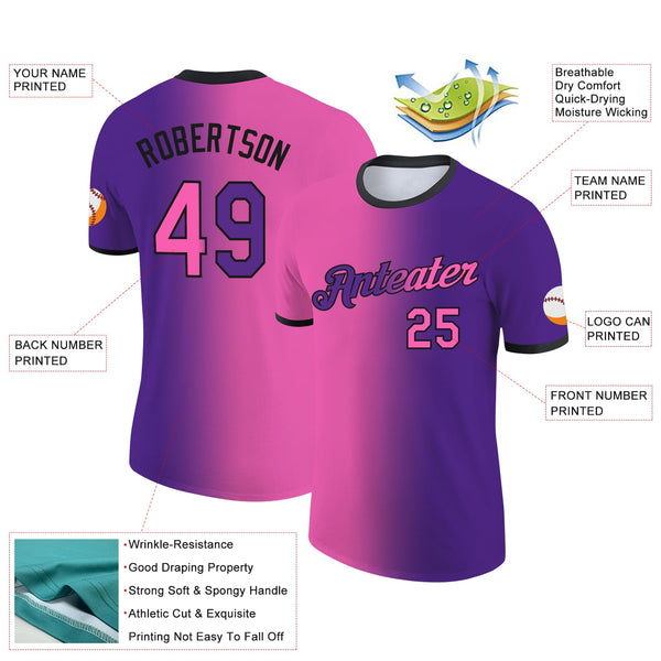 Custom Purple Pink-Black Gradient Fashion Performance T-Shirt alternate