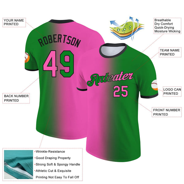 Custom Grass Green Pink-Black Gradient Fashion Performance T-Shirt alternate