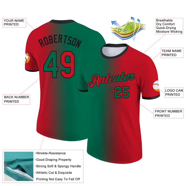 Custom Red Kelly Green-Black Gradient Fashion Performance T-Shirt alternate