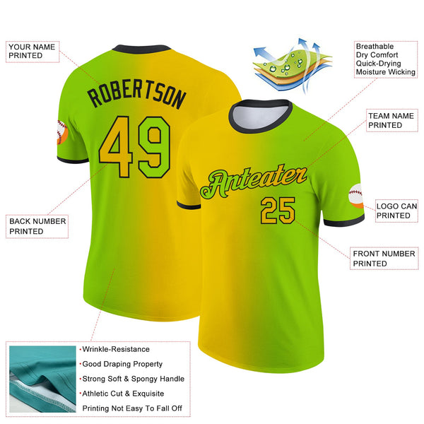 Custom Neon Green Yellow-Black Gradient Fashion Performance T-Shirt alternate