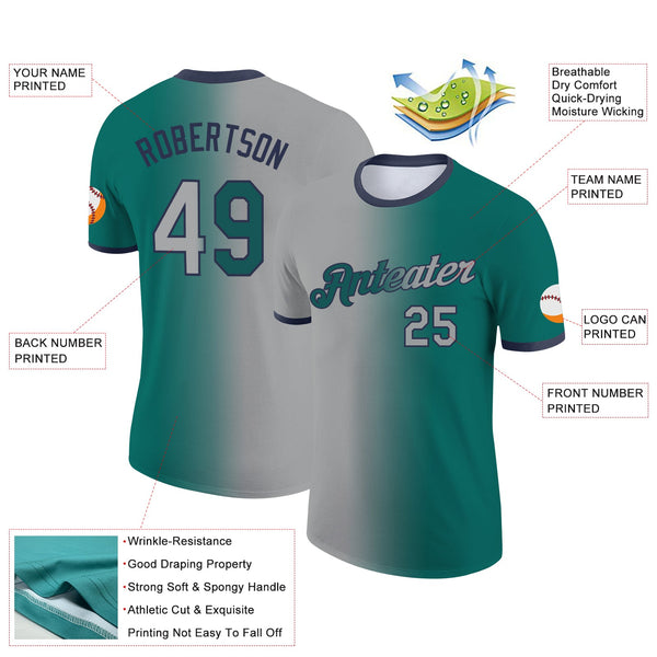 Custom Teal Gray-Navy Gradient Fashion Performance T-Shirt alternate