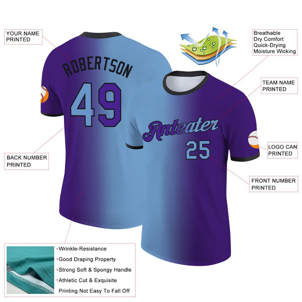 Custom Purple Light Blue-Black Gradient Fashion Performance T-Shirt alternate
