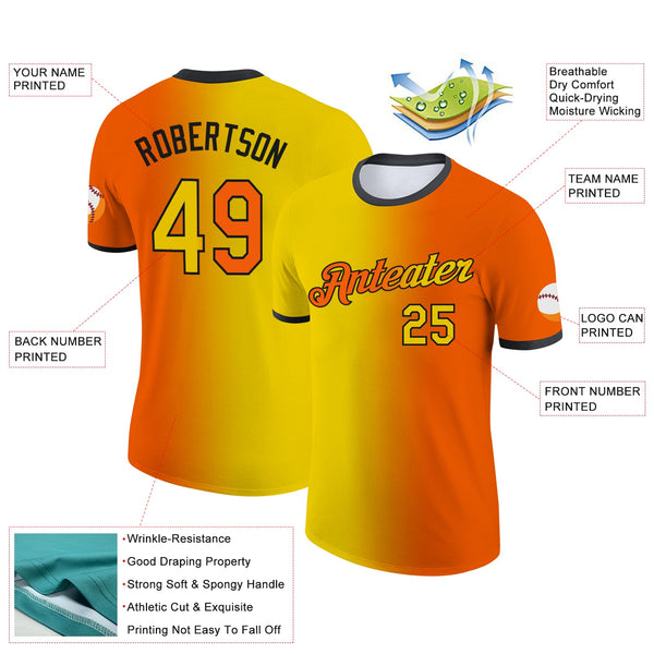 Custom Orange Yellow-Black Gradient Fashion Performance T-Shirt alternate