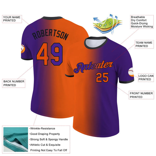 Custom Purple Orange-Black Gradient Fashion Performance T-Shirt alternate